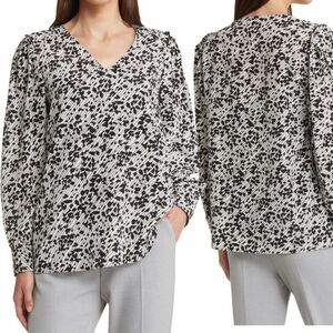 NWT BOSS Baluta confetti print silk popover blouse Size 10